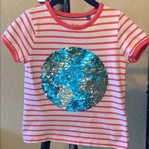 Mini Boden toddler girl sequin earth shirt